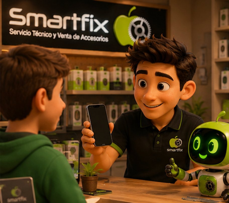 Técnico SmartFix entregando celular reparado a cliente