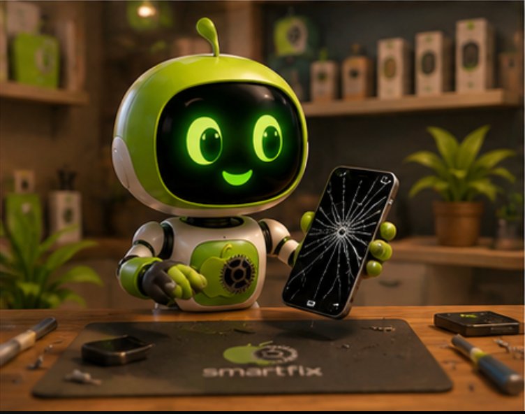 Robot SmartFix con pantalla rota para reparar